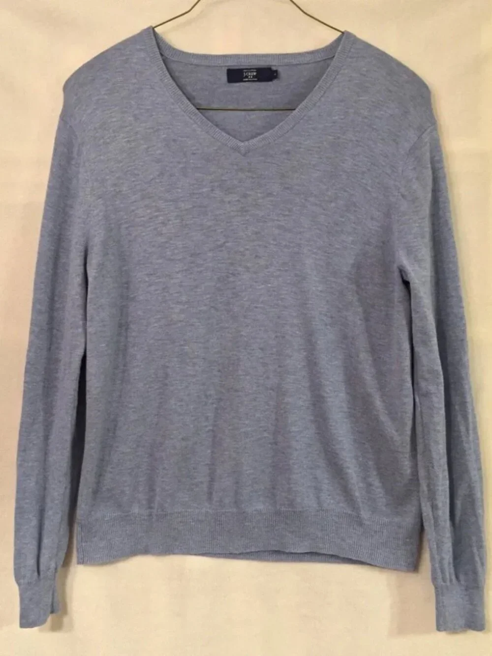 J. Crew heather blue slub 100% cotton v-neck long sleeve knit sweater